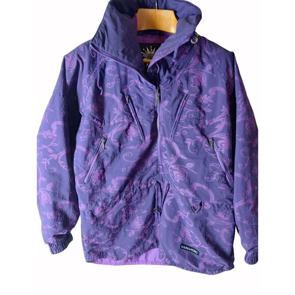 Vintage Havoc Purple Snow Ski Jacket Pockets Size 14 Made In Korea Pull Over - Picture 1 of 16